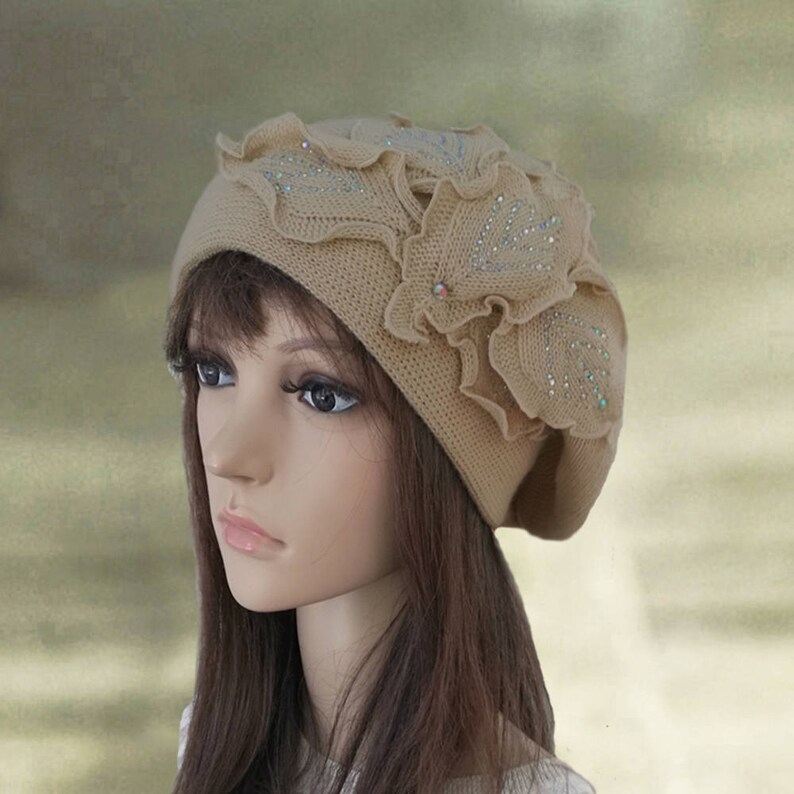 Knit Slouchy Beret Wool Warm Beret Womens Winter Hats Knit Etsy