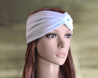 Diadema turbante azul claro: diadema retorcida para hacer ejercicio en yoga