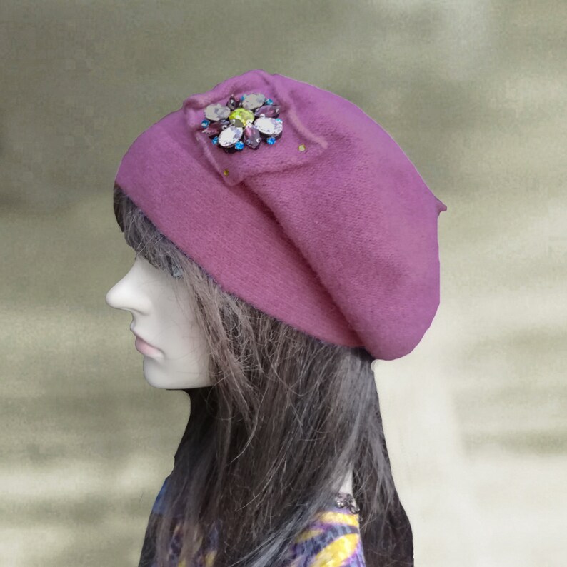 Felted Wool Beret Pink Womens Beanie Warm Slouchy Beanie Etsy