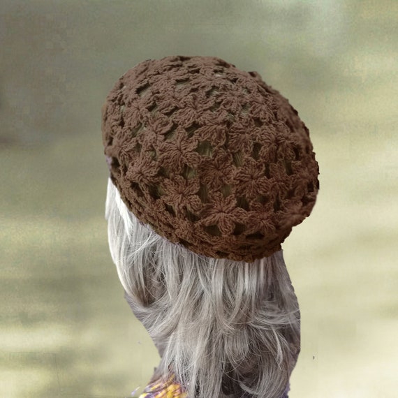 Bohemian Beret Hat, Cotton Summer Beret, Beanie Beret Boho