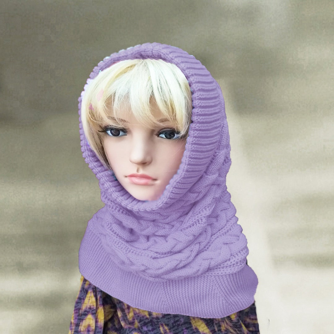 Winter Hood Scarf Womens Knit Cowl Knitted Wool Scarf Knit Etsy