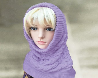 Winter hood scarf, Womens knit cowl, Knitted wool scarf, Knit hood cowl, Winter wool scoodie, Hooded scarf, Hooded snood, Knit hoodie cowl
