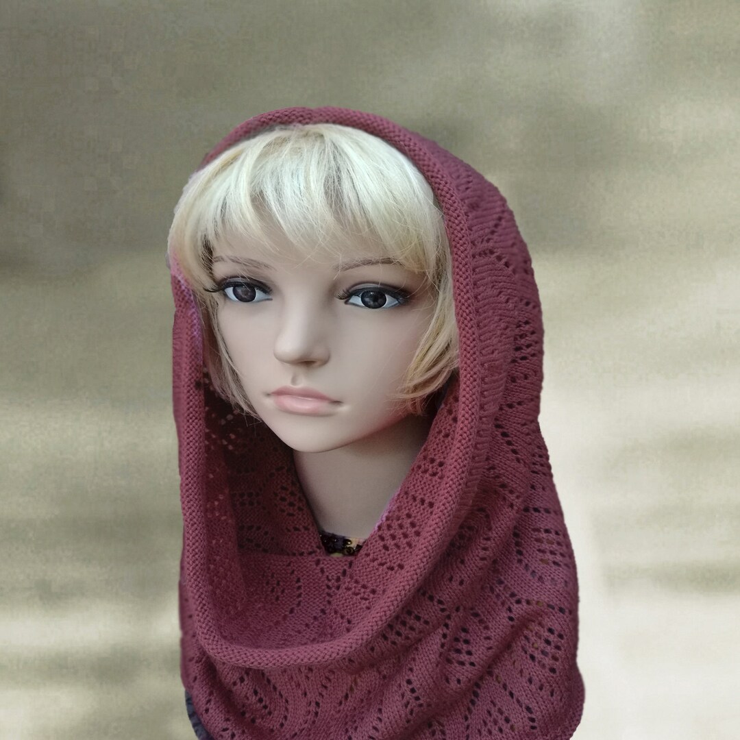 Knitted Cowl Hood Knit Hooded Scarf Knit Lace Scarf Scoodie Etsy