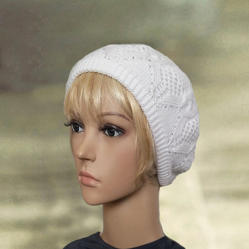 Womens Knit Beret White Slouchy Beret Knitted Wool Beret Etsy