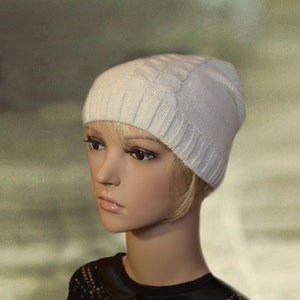 White knit beanie, Knitted wool caps, Slouchy beanie hat, Slightly slouchy hat, Womens wool hats, Knit hats womens, Knitted beanie