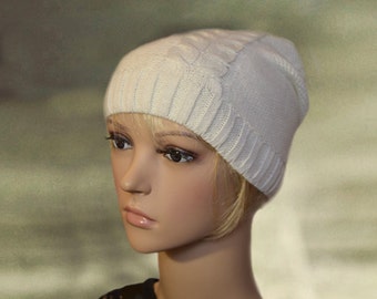 White knit beanie, Knitted wool caps, Slouchy beanie hat, Slightly slouchy hat, Womens wool hats, Knit hats womens, Knitted beanie