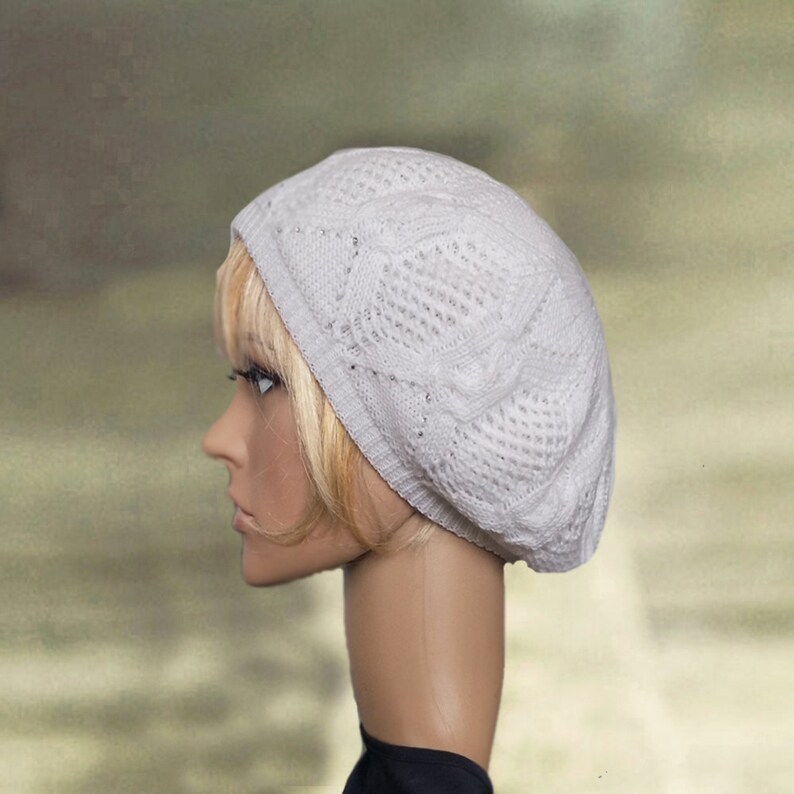 Womens Knit Beret White Slouchy Beret Knitted Wool Beret Etsy