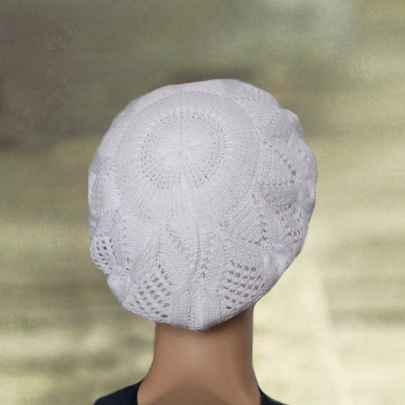 White Knit Wool Beret: Rhinestone Embellished Slouchy Hat - Etsy display picture 1