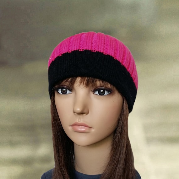 Pink Skull Hat Womens Knit Beanie 