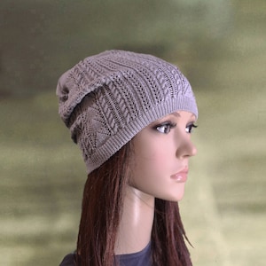 Gray Lace Knit Slouchy Beanie: Spring Summer Cap