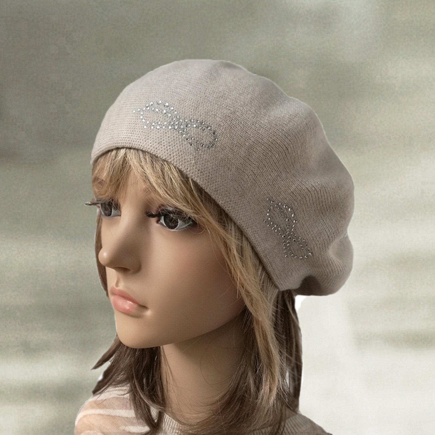4225 Women Beret Hat Beanie Winter Warm Slouchy Tan Knit Cap 2 Layers Wool Slouchy Winter Hat Dread Tam Hat Oversized Beanie Winter  main image 4
