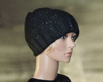 Wool winter hat, Womens winter hats, Winter beanie hat, Warm womens hat, Knit wool beanie, Black knit hat, Knitted beanie hat