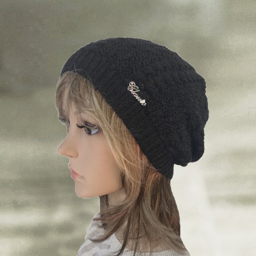 Wool Winter Hats, Womens Winter Hats, Black Knit Beanie, Warm Wool Hats