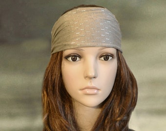 Faixa de cabeça larga estilo Boho: bandana cinza, faixa de cabeça para treino de ioga