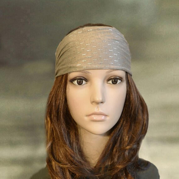 Boho Wide Headband: Gray Bandana, Yoga Workout Head Wrap