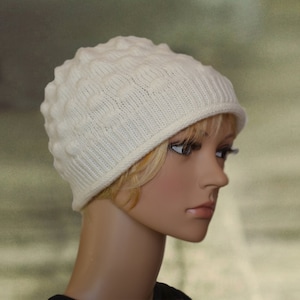 White Wool Knit Beanie: Boho Winter Hat