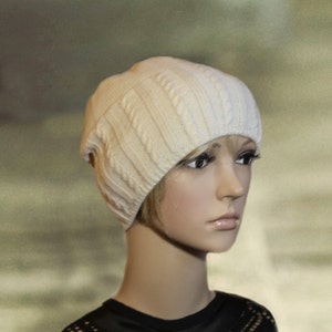 White slouchy beanie, Knit white hats, Knitted wool hat, Slightly slouchy hat, Knitted beanie hat, Wool slouchy cap, Womens knit hat