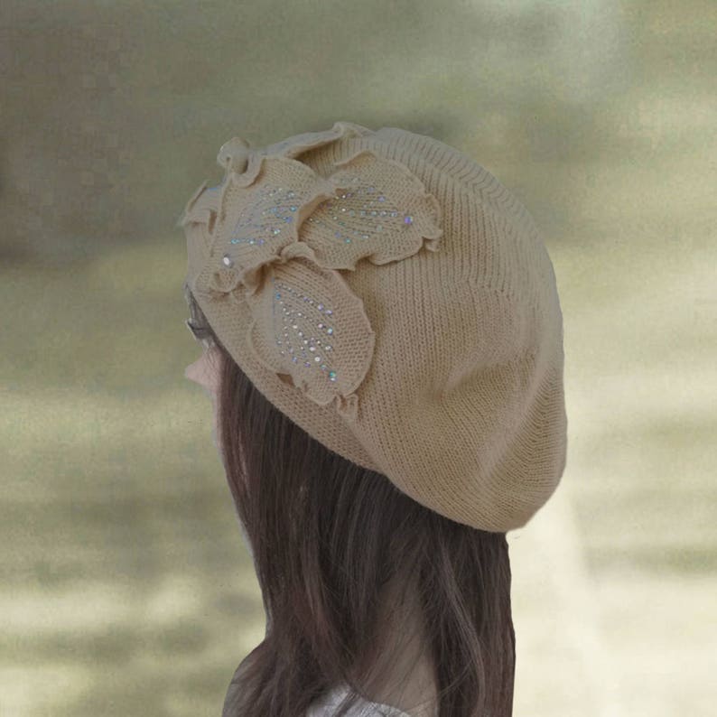 Knit Slouchy Beret Wool Warm Beret Womens Winter Hats Knit Etsy