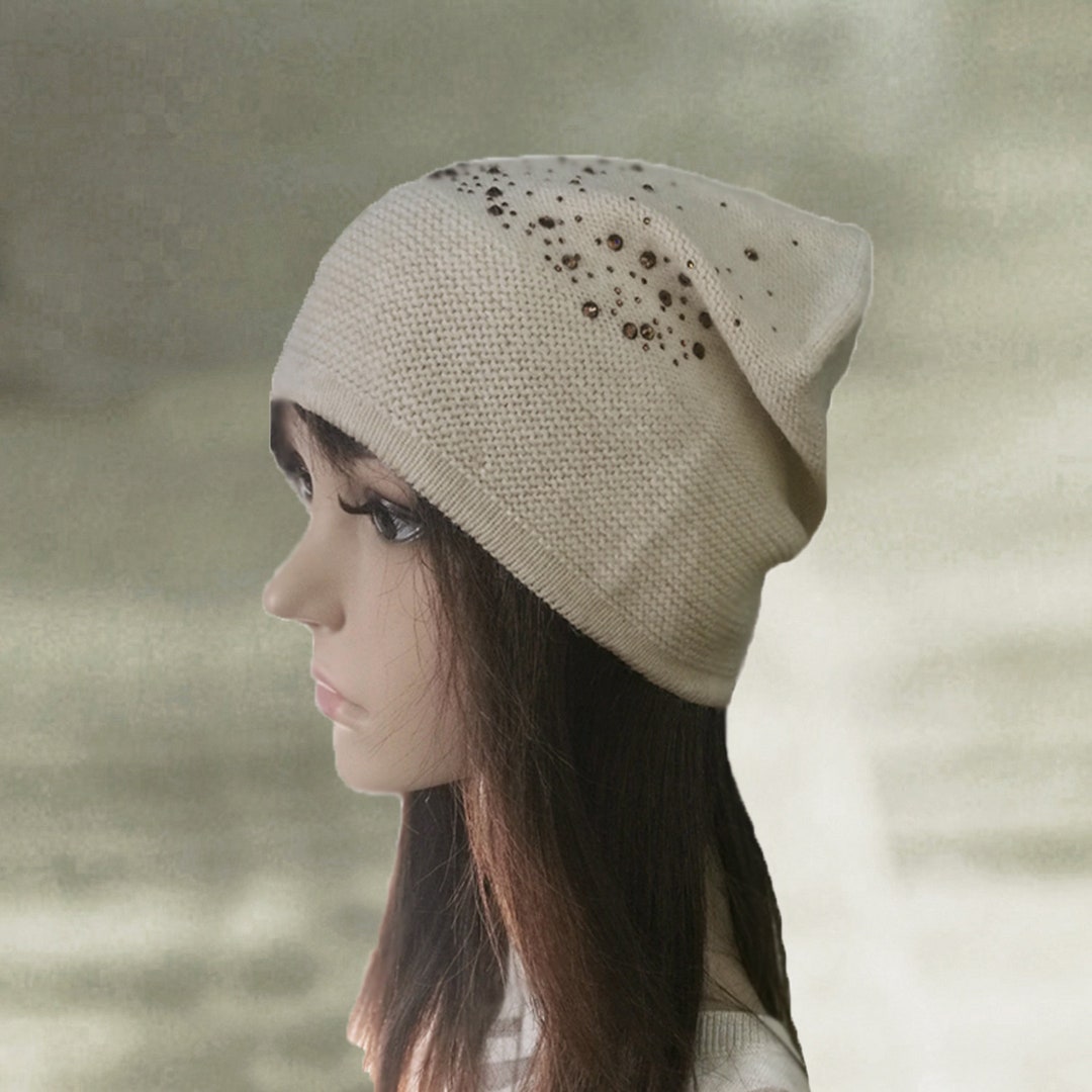 Beige Wool Slouchy Beanie: Lightweight Knitted Boho Hat - Etsy display picture 2