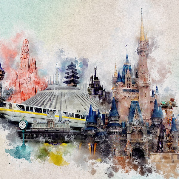 Magic Kingdom Art Print on Canvas - Walt Disney World - 16 x 20 - Watercolor - FREE 2 day SHIPPING