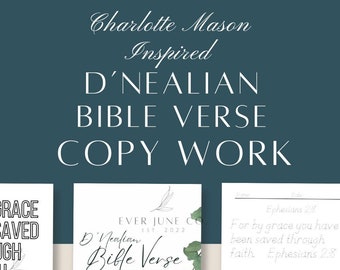 Copia del versículo bíblico manuscrito de D'Nealian, 1.er grado, 2.° grado, inspirado en Charlotte Mason, copia de las Escrituras, imprimible, PRODUCTO DIGITAL.