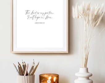 Lamentations 3:24, Bible Verse, Modern Minimalist Bible Quote, Bible Verse Print, Christian Wall Art, Inspirational Decor, Minimal Verse