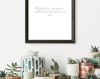 John 1:5, Bible Verse, Modern Minimalist Bible Quote, Bible Verse Print, Christian Wall Art, Inspirational Decor, Minimal Verse