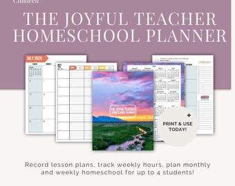 Planificador de lecciones para educación en casa imprimible (julio-junio 2025/2026) con registro semanal de horas, Missouri, planificador de lecciones mensual/semanal, Sunset Stream