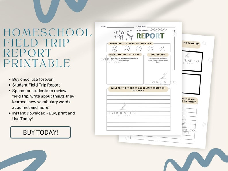 Field Trip Report Printable, Homeschool Field Trip Log, Homeschool
