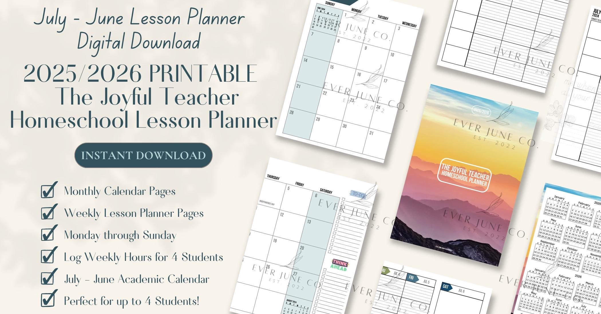 PRINTABLE Homeschool Lesson Planner 2025/2026 July - June With Weekly ...