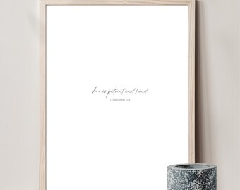 1 Corinthians 13:4, Bible Verse, Modern Minimalist Bible Quote, Bible Verse Print, Christian Wall Art, Inspirational Decor, Minimal Verse