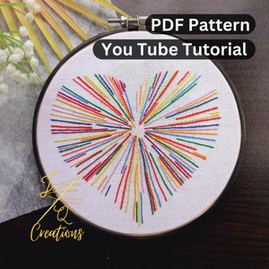Digital PDF pattern - Multicolored Heart Hand Embroidery Pattern (PDF modern hand embroidery pattern)