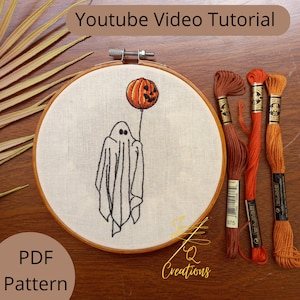 PDF pattern+ video tutorial/Pumpkin with balloon-Hand embroidery pattern-Embroidery pattern-Halloween Pattern-Beginner embroidery pattern