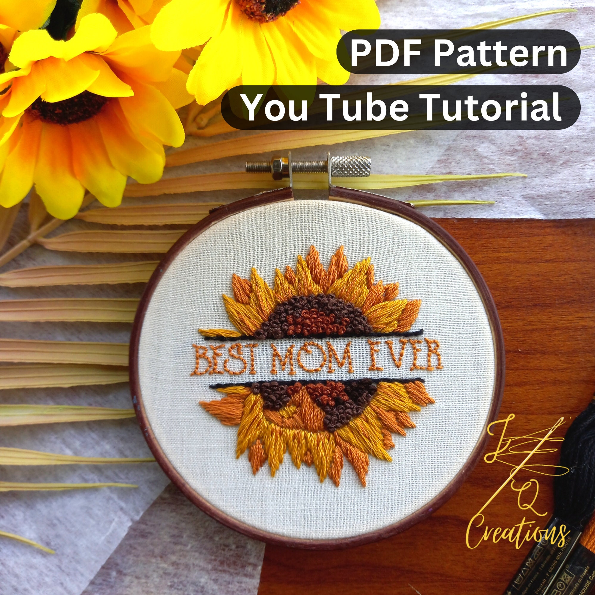PDF Pattern Video Tutorial / Sunflower Embroidery Pattern / Pdf Pattern