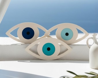 Decor Cycladisch boze oog – Minimale acryl Griekse Mati-sculptuur in 3 kleuren