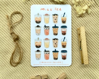 Milk tea planner journal stickers - boba tea stickers bubble tea stickers pastel brown aesthetic cozy bullet journal sticker sheet