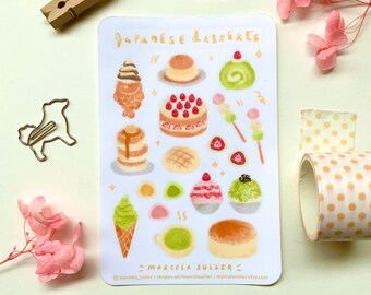 Japanese Desserts journal planner scrapbook stickers - matcha Japan sweets stickers kakigori mochi cake pancake melon pan dango stickers