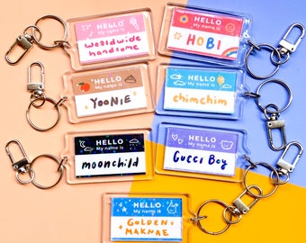 BTS Nickname Name Tag Keyring - BTS Members Keychain, Hobi Core Acrylic Keychain, Mono Acrylic Charm, BTS Agust D Key Ring, Phone Charm