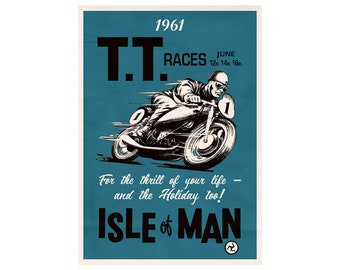 Vintage Isle of Man TT Motorbike Racing 1964 Print Poster Wall Art Picture A4