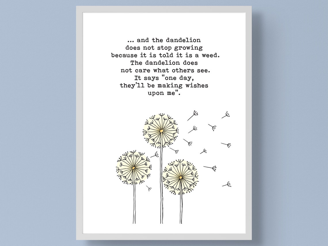 Dandelion Wishes Poem Illustration Typography Wall Art Etsy UK