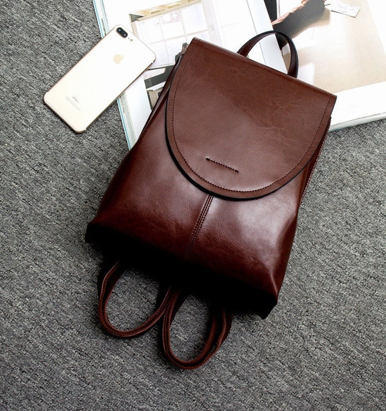 Genuine Leather Backpack Small Leather Daily Backpack Leather Schoolbag