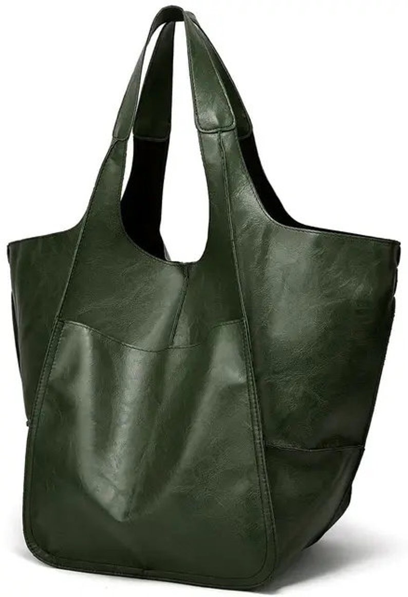 Extra Large Capacity PU Leather Large Tote Bag Large Capacity Weekend Bag Vegan Safe Leather Women's Overnight Bag Travel Tote Green