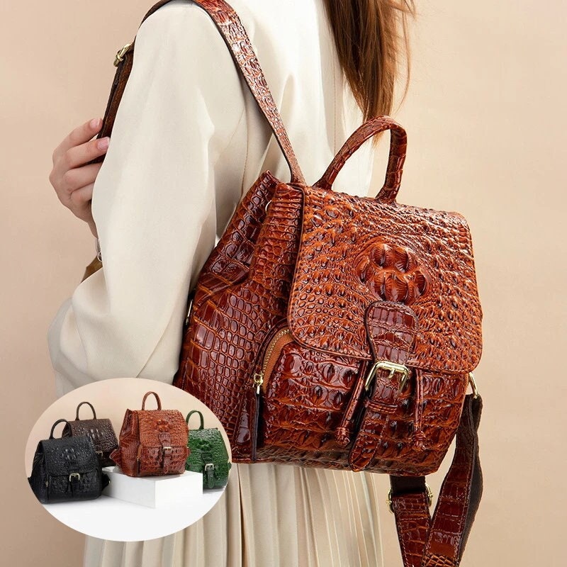 Handcrafted Alligator Skin Leather Backpack Shoulder Bag Travel Bag –  Crocodile Viet