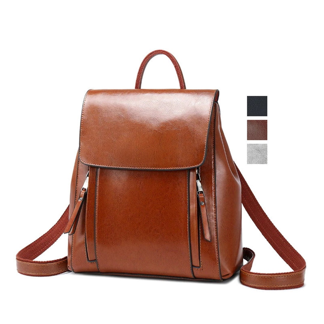 Genuine Leather Backpack Small Leather Daily Backpack Leather Schoolbag