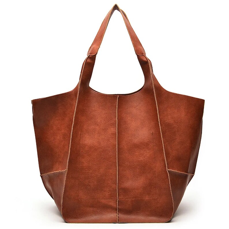 Extra Large Capacity PU Leather Large Tote Bag Large Capacity Weekend Bag Vegan Safe Leather Women's Overnight Bag Travel Tote Brown