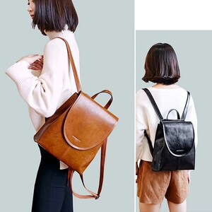 Genuine Leather Backpack Small Leather Daily Backpack Leather Schoolbag Cute Leather Backpack Backpack For Her Women's Backpack zdjęcie 10