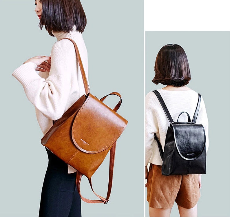 Genuine Leather Backpack Small Leather Daily Backpack Leather Schoolbag Cute Leather Backpack Backpack For Her Women's Backpack zdjęcie 10