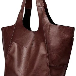 Extra Large Capacity PU Leather Large Tote Bag Large Capacity Weekend Bag Vegan Safe Leather Women's Overnight Bag Travel Tote Dark Brown