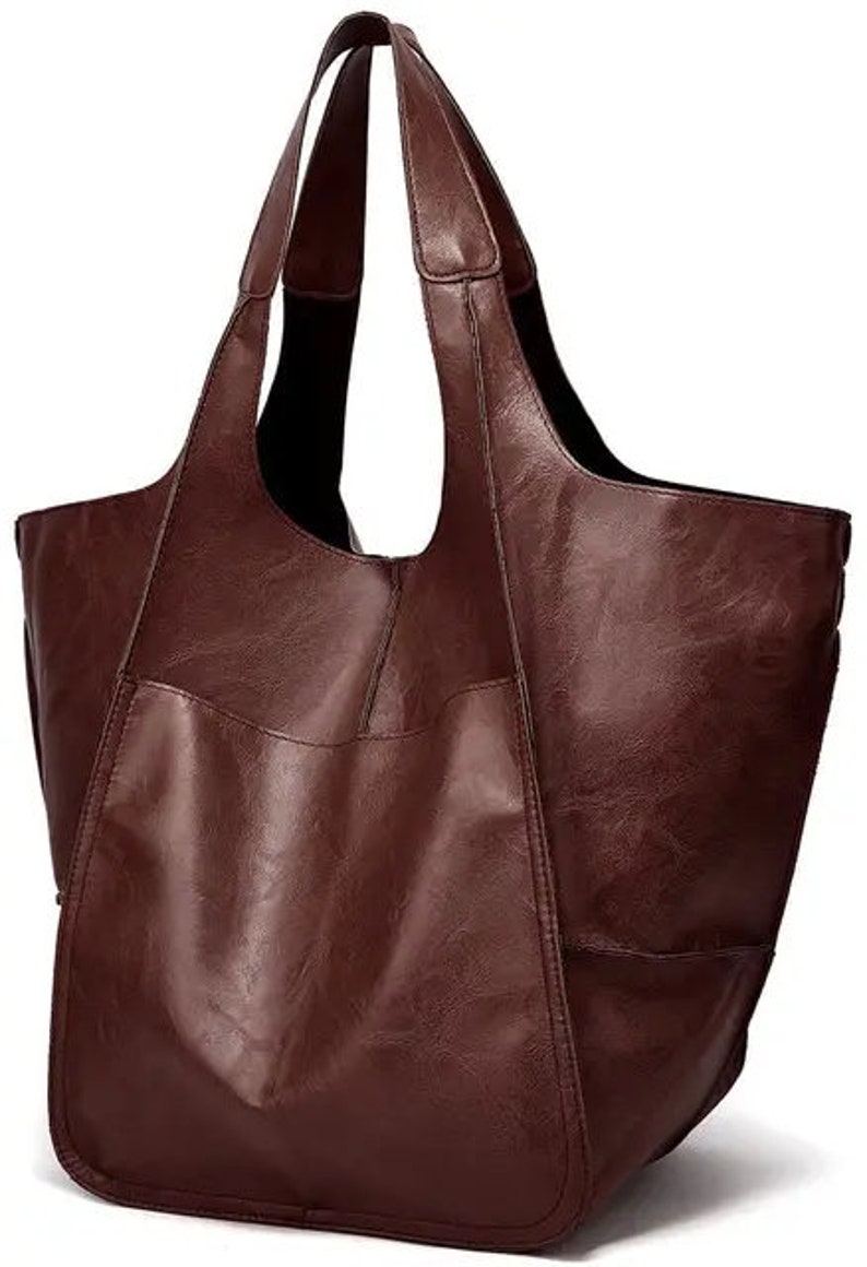 Extra Large Capacity PU Leather Large Tote Bag Large Capacity Weekend Bag Vegan Safe Leather Women's Overnight Bag Travel Tote Dark Brown