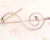 Vintage Music Note G Clef Brooch Scarf Hat Pin Sterling Silver Signed Wedding Anniversary Musician Gift Accessory